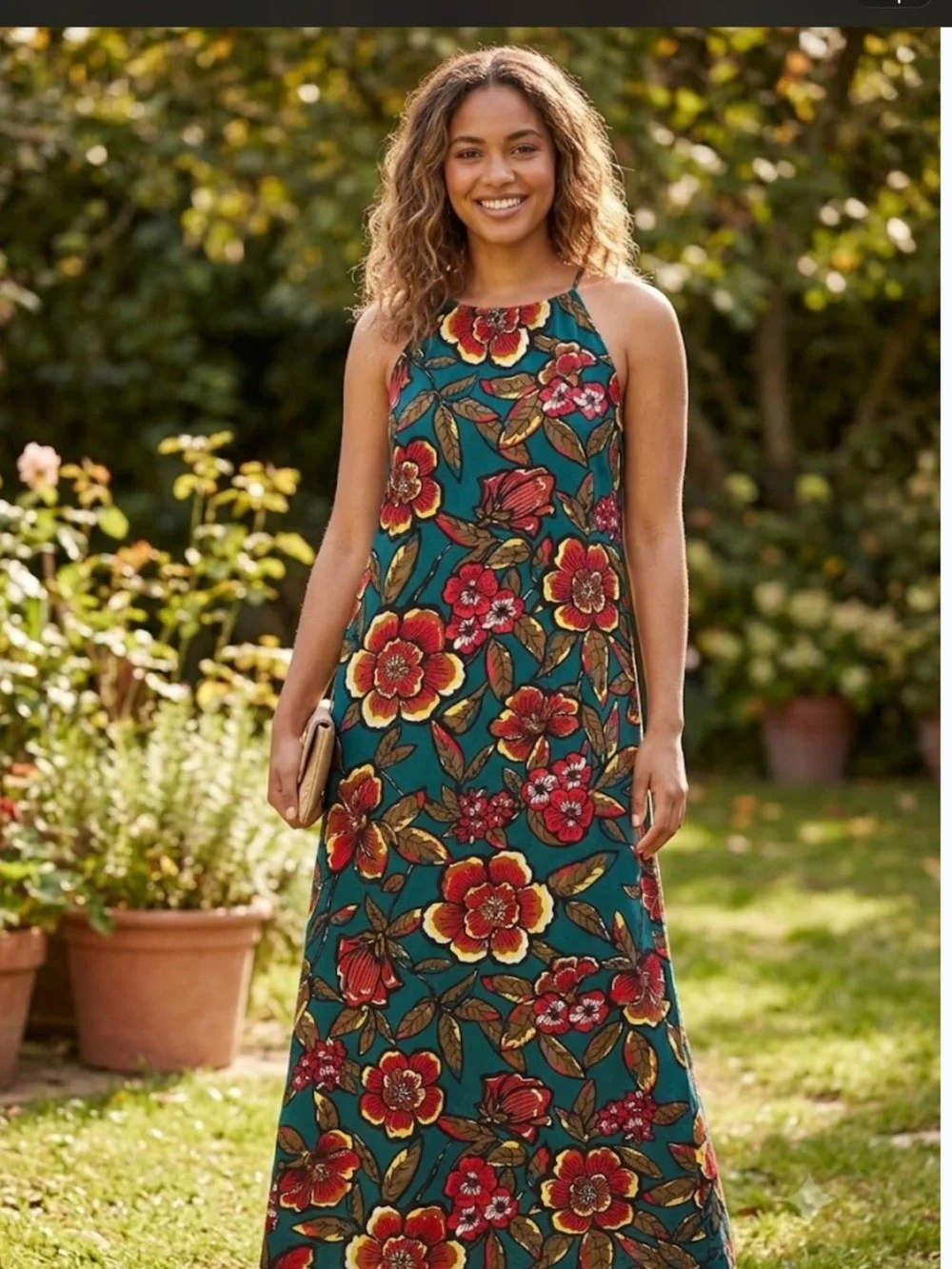 LOFT Teal Floral Halter Maxi Dress - Picture 1 of 7
